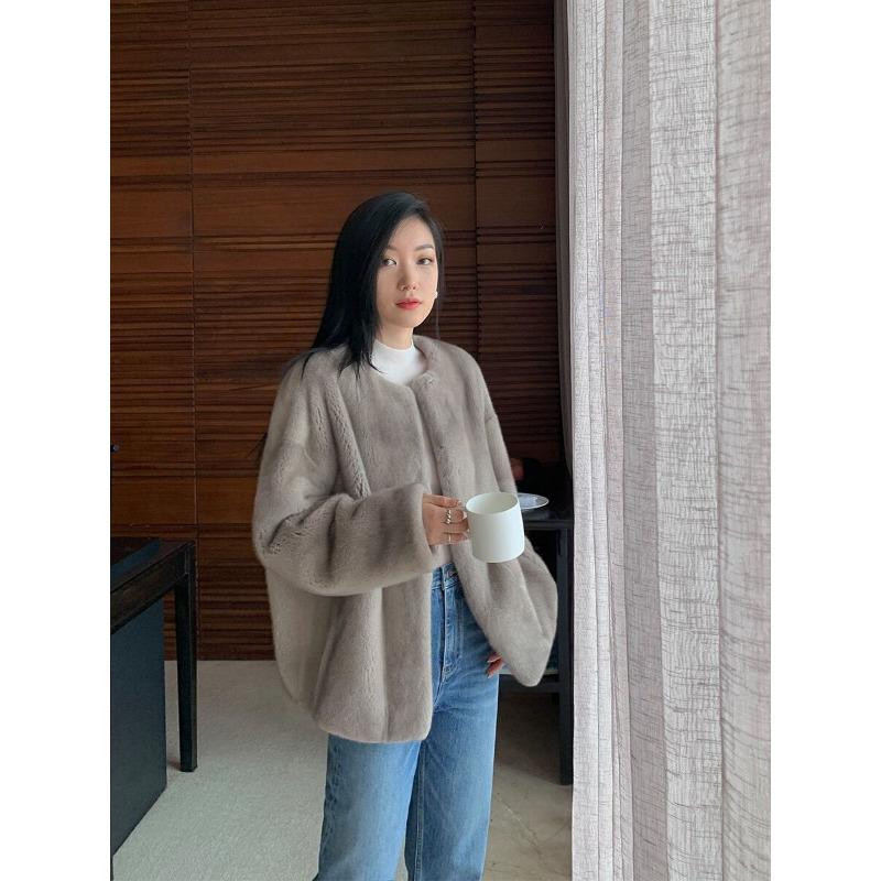 Fur Jacket Women's Small Round Neck Fur Coat Composite Faux Fur Integrated