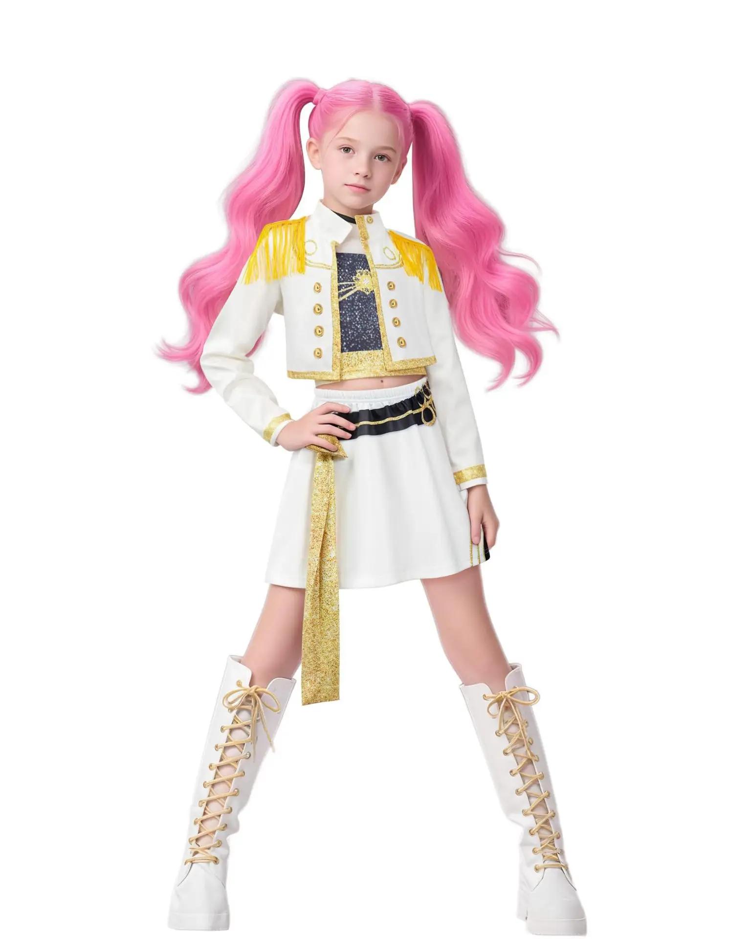 Kinder Kpop Dämonenjäger Rumi Zoey Mira Cosplay Huntrix Kostüm für Mädchen Kleidung Gruppe Idol Rollenspiel Halloween Karneval Anzug 120 white