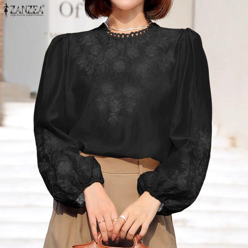 ZANZEA Damska luźna bluzka z nadrukiem, casualowa, z okrągłym dekoltem, z długim rękawem