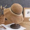 Bucket hat flower versatile summer hat women beach outing shading sun protection straw hat woven material