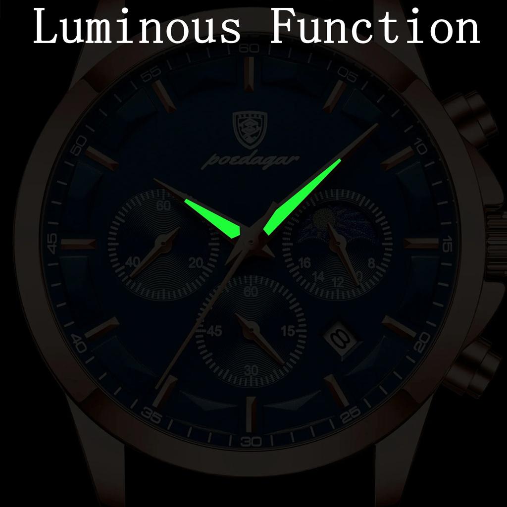POEDAGAR Luxury Man Wristwatch Luminous Waterproof Chronograph Date Men Watch Stainless Steel Men's Quartz Watches