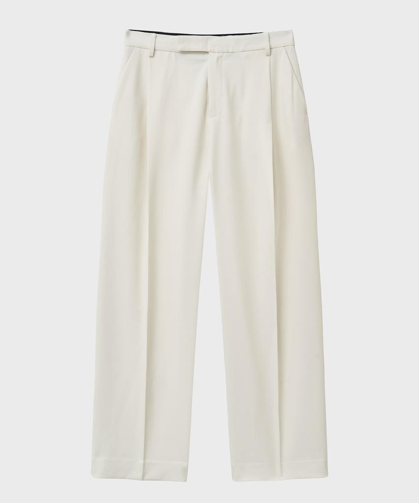 NOIRER Classic One-Pleat Wide Slacks (White)