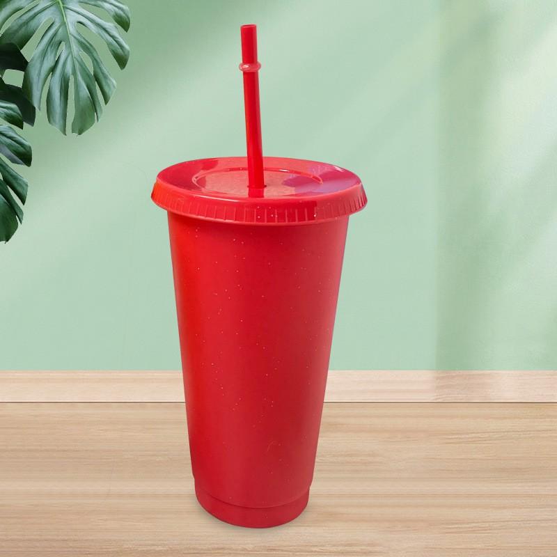 710ml Reusable Plastic Tumbler With Straw Colorful Large Capacity Cup Iced Coffee Smoothie Bubble Tea