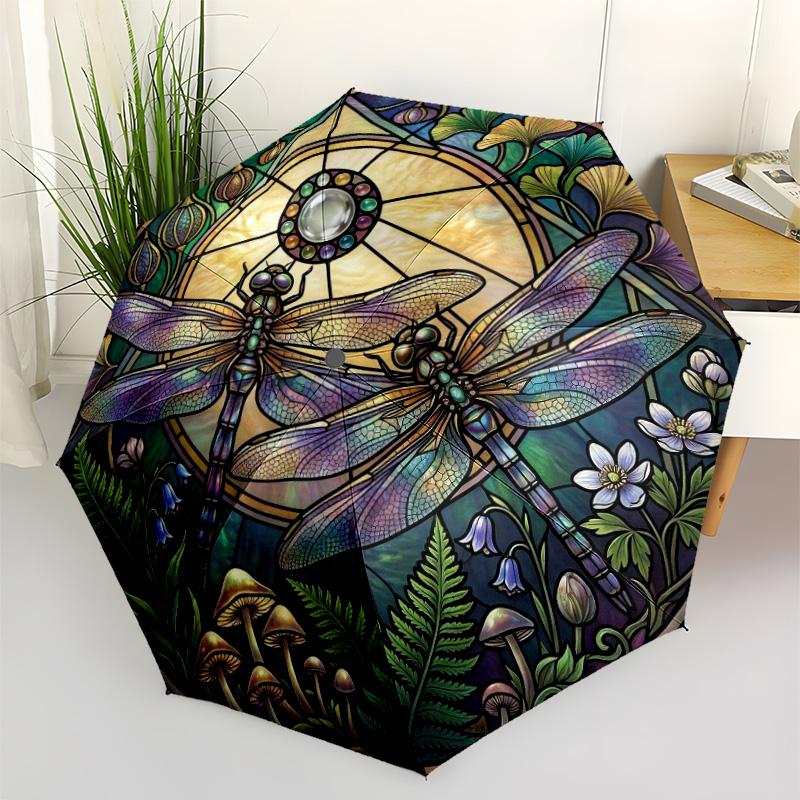 Art Nouveau Dragonfly Compact Travel Automatic Umbrella Compact 8-Rib Lightweight Durable Plastic & Iron Perfect for Outdoor Adventures