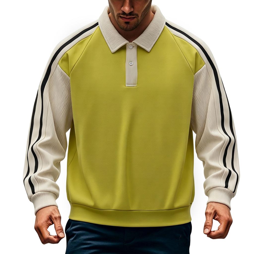 Men's Casual Loose Fit Corduroy Sweatshirt with Color Block Design for Fall and Winter