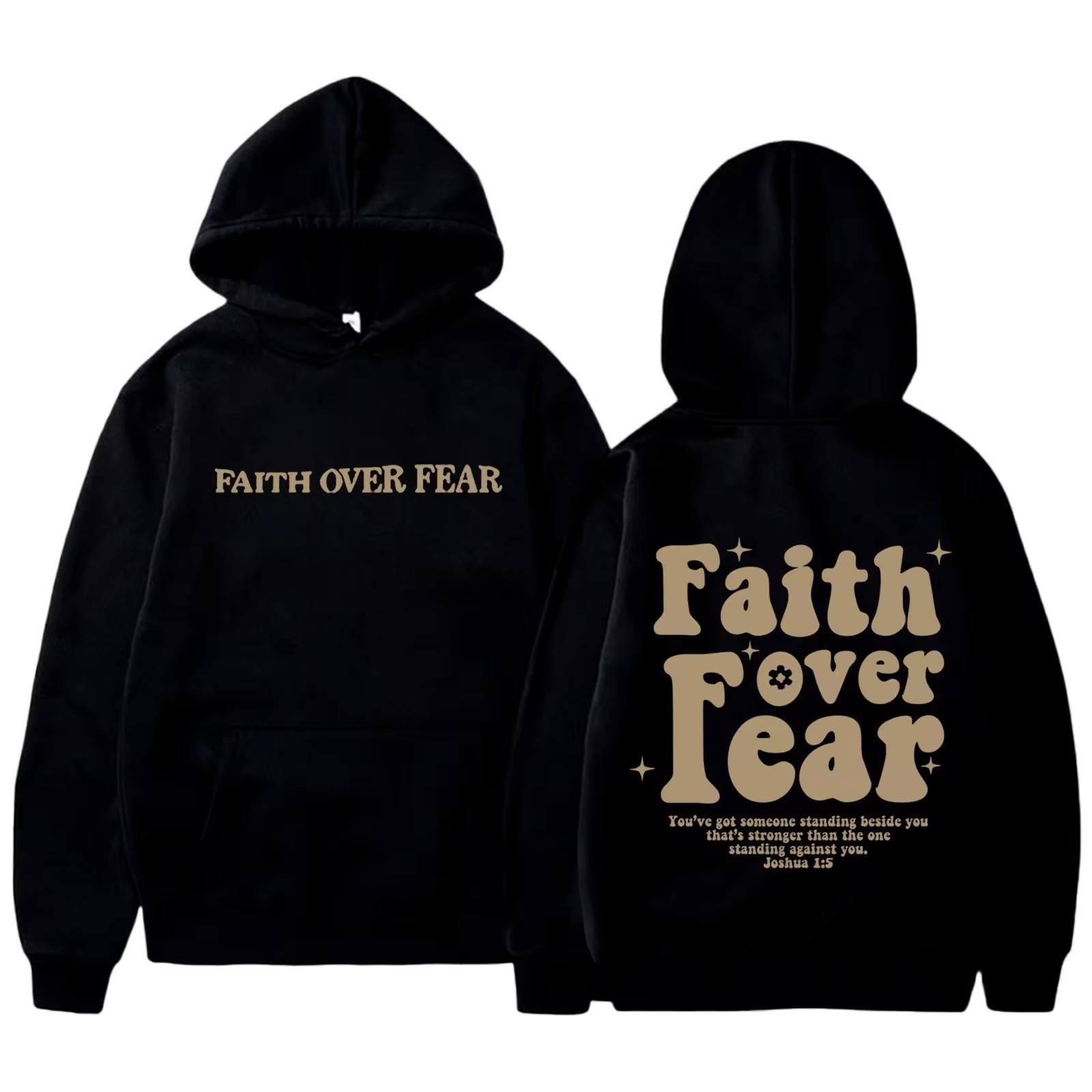 

FAITH OVER FEAR Модний і повсякденний вільний світшот з оксамитовим капюшоном для студенток Європейські товари XL чорний