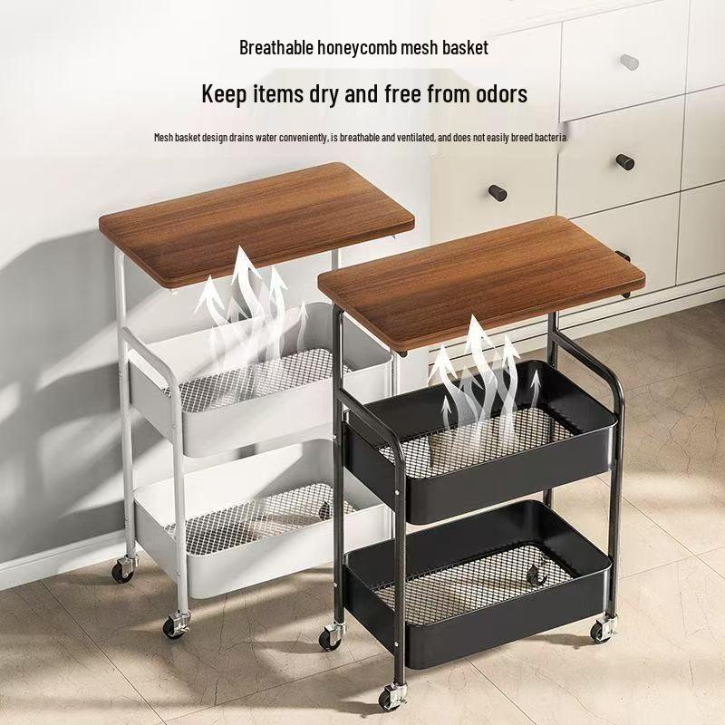 Carrello Snack Retro-Style Mobile con Scaffalatura Multi-livello e Organizer da Tavolo