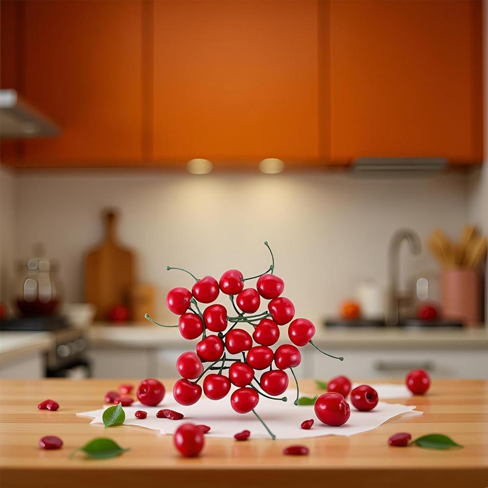 20 Stück Künstliche Kirschen Falsche Frucht Modell Kuchen Ornament Weihnachtsdekoration Fotografie Requisiten Partydeko Heimtischdeko Basteln