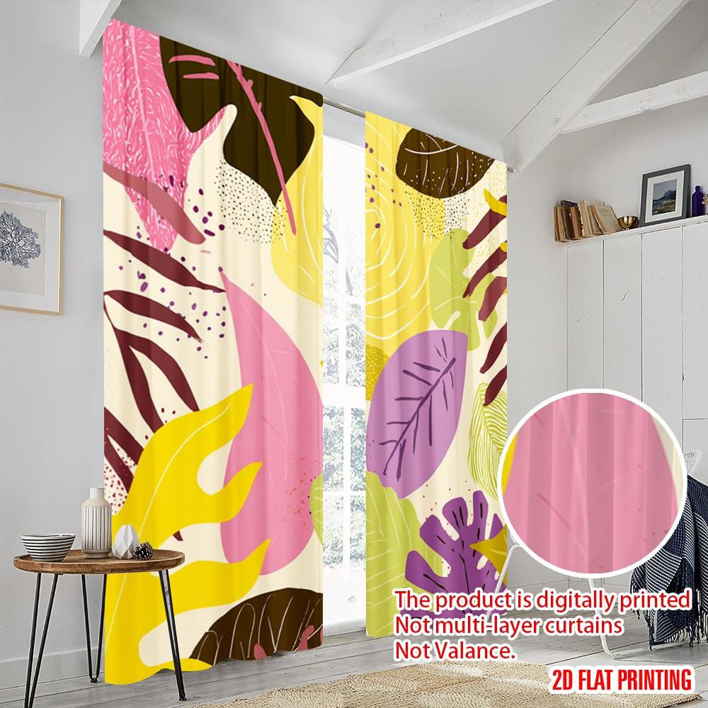 2pcs,2D Plane Printing Print Curtains Colorful Leafy Swirls Polyester Easy Install (without Rod) Room Decor Perfect for Living