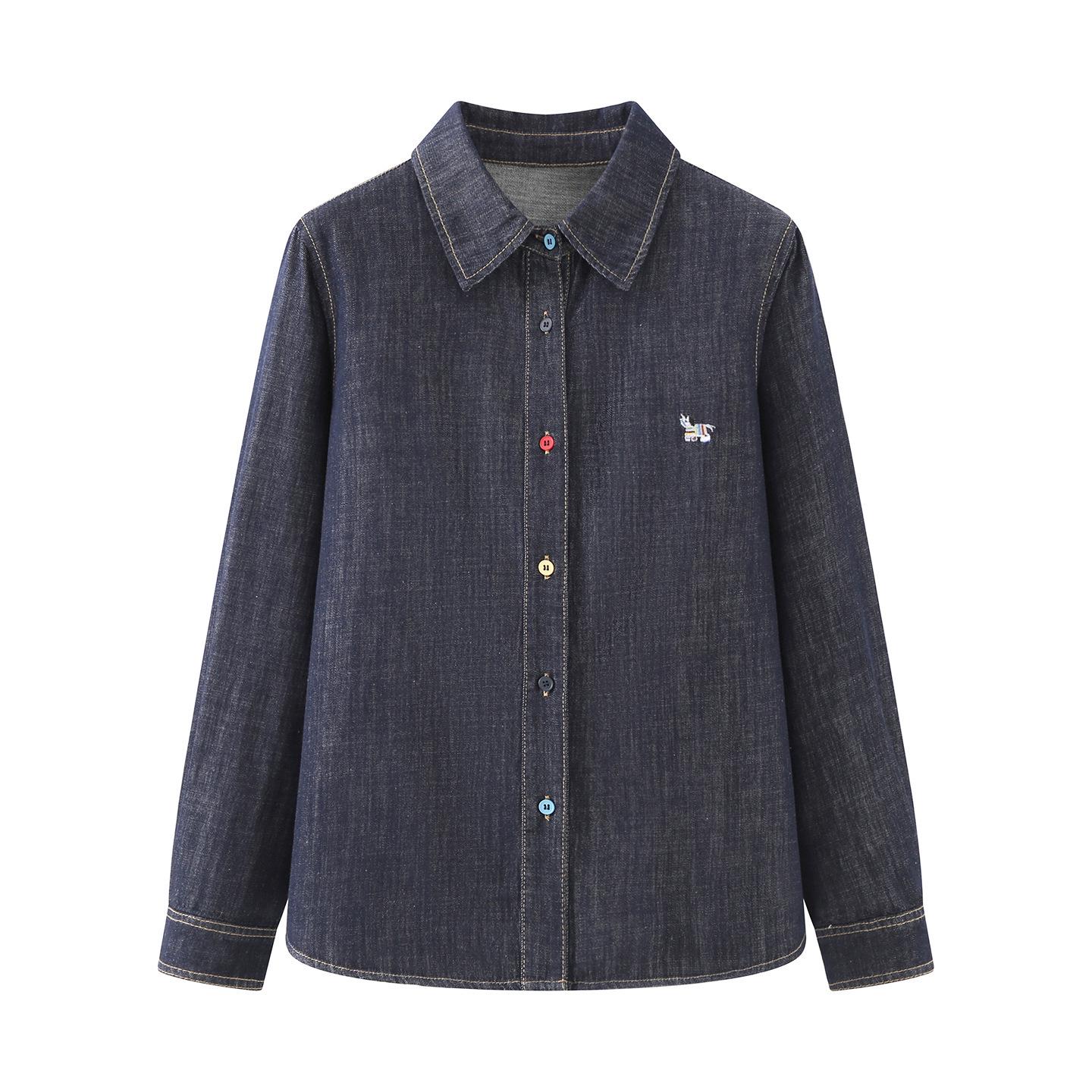 Женская ретро-рубашка из стираного денима - Коллекция Весна 2026 (D411XM203N20) S глубокий/моря