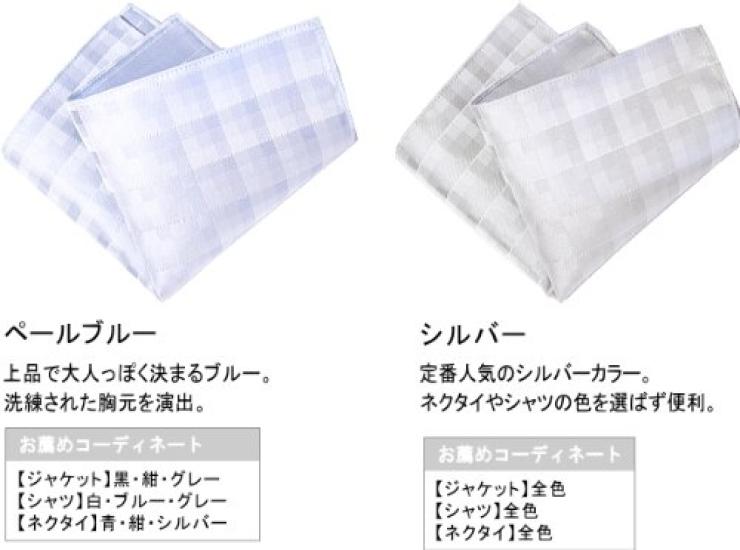 [D+Arts] Pocket Square, Check Pattern, Lame Silk, Made In Japan, Nishijin Weave, Kyoto (Silver)
