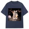 Waschbär trinkt Eiskaffee Lustiger Meme Print T-Shirt Herren Damen Humor Tier T-Shirts Reine Baumwolle Lässiges T-Shirt