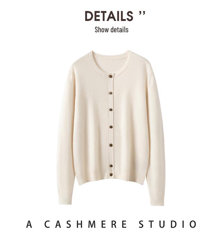Women's 100% Pure Cashmere Round Neck Button-Up Long Sleeve Cardigan Coat - Autumn Collection
