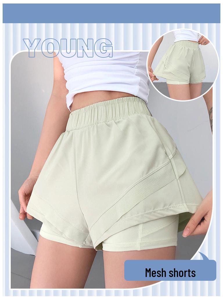 Women's Quick-Dry High-Waist Running Shorts, Anti-Exposure, Two-Piece Design.