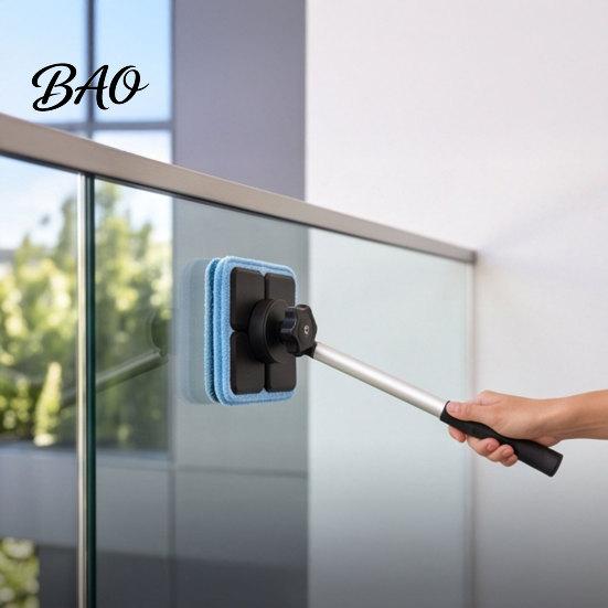 Car Windshield Cleaning Tool Magnetic Kit, Double-Sided Glass Cleaner with Microfiber Cloth Pads Long Telescopic Handle, Reusable for Auto Window