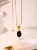 Fashionable Black Agate Pendant Necklace with Adjustable Stainless Steel Long Chain