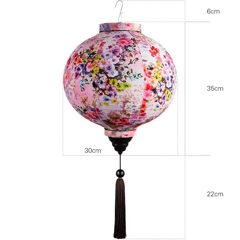 12/14inch Traditional Chinese Style Flower Printing Silk Lantern Outdoor Spring Festival Decor Vietnam Mid-autumn Round Lantern