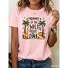 Women's "Mommy of The Wild One" Safari Animal Print T-Shirt Polyester Casual Short Sleeve Tee Summer Fashion Top Women Clothes