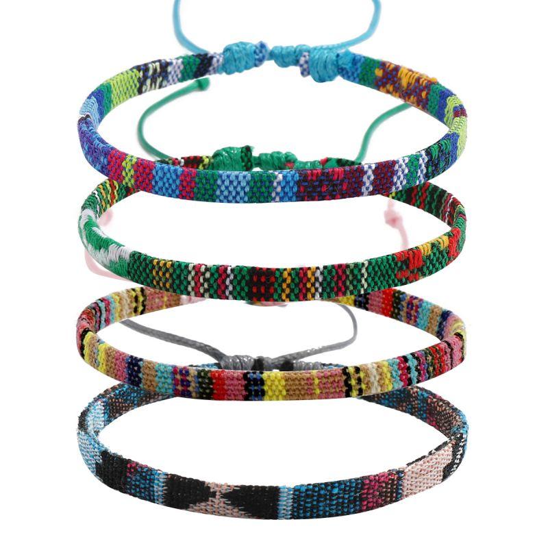 4Pcs/set Wax rope Bracelet Men's and women's handmade waterproof Surfer Beach Color Bracelet Adult youth Friendship bracelet