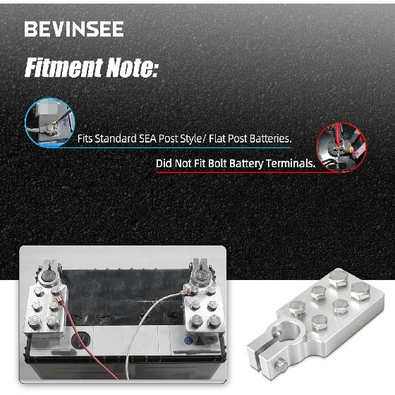 Bevee 6 Spot Battery Terminal Connector Clamps 4/0(XL) AWG Gauge, Positive And Negative (+/-)(Pair) For Standard SAE Post Style, Multi-Size Hole