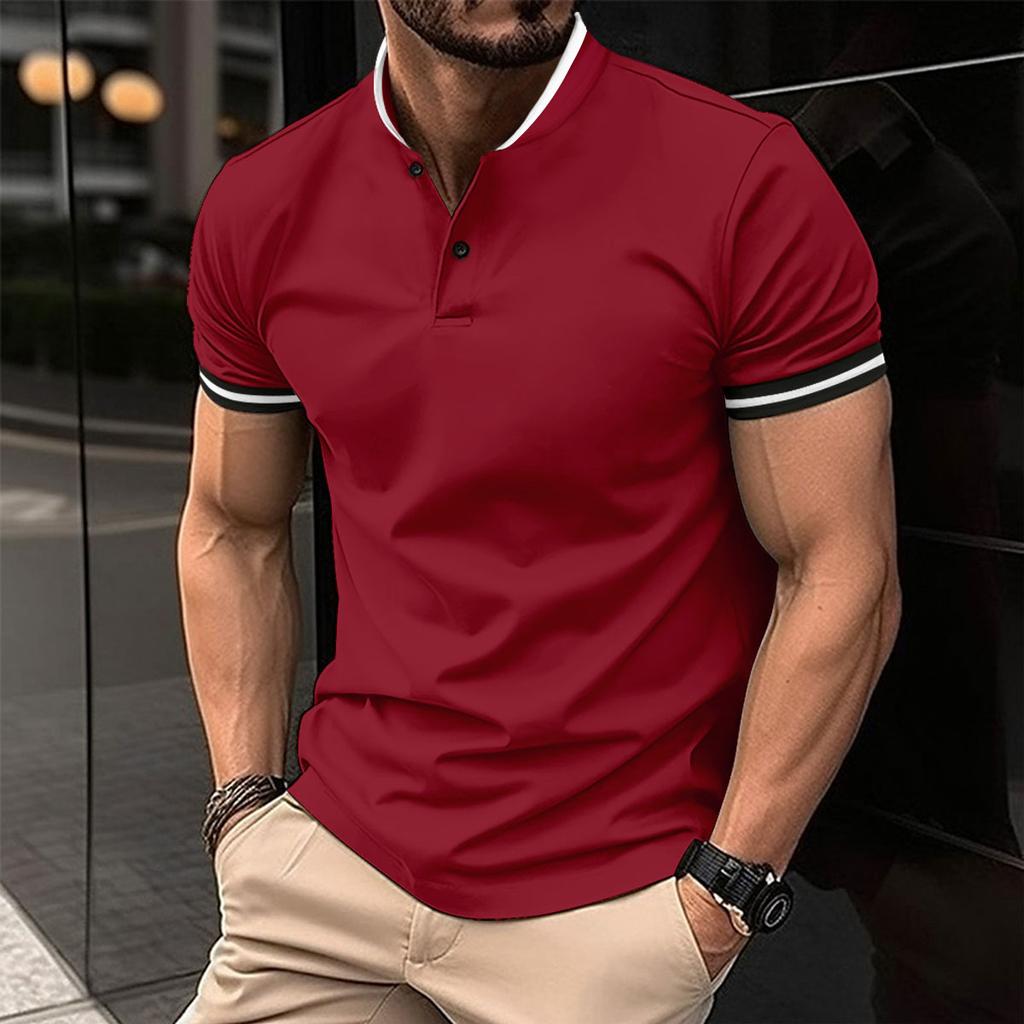 Sommer Hvit Svart Khaki Patchwork Farge Poloskjorte Knapplomme Sportspoloskjorter for menn