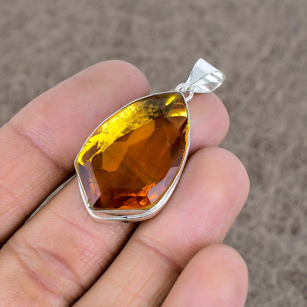 Citrine Gemstone Handmade 925 Sterling Silver Jewelry Pendant 1.77" KKG-68