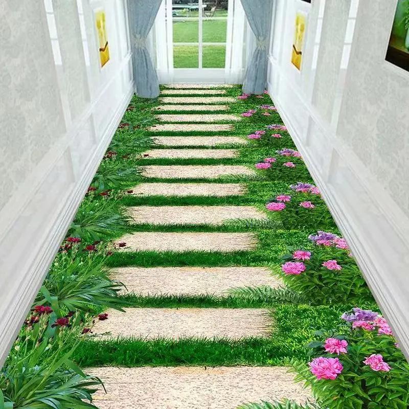 Tapete Longo 3D Corredor Caminho de Jardim Verde Decoração Sala de Estar Corredor Doméstico Tapetes de Chão Antiderrapantes Moderno Luxo Decoração de Entrada Tapete