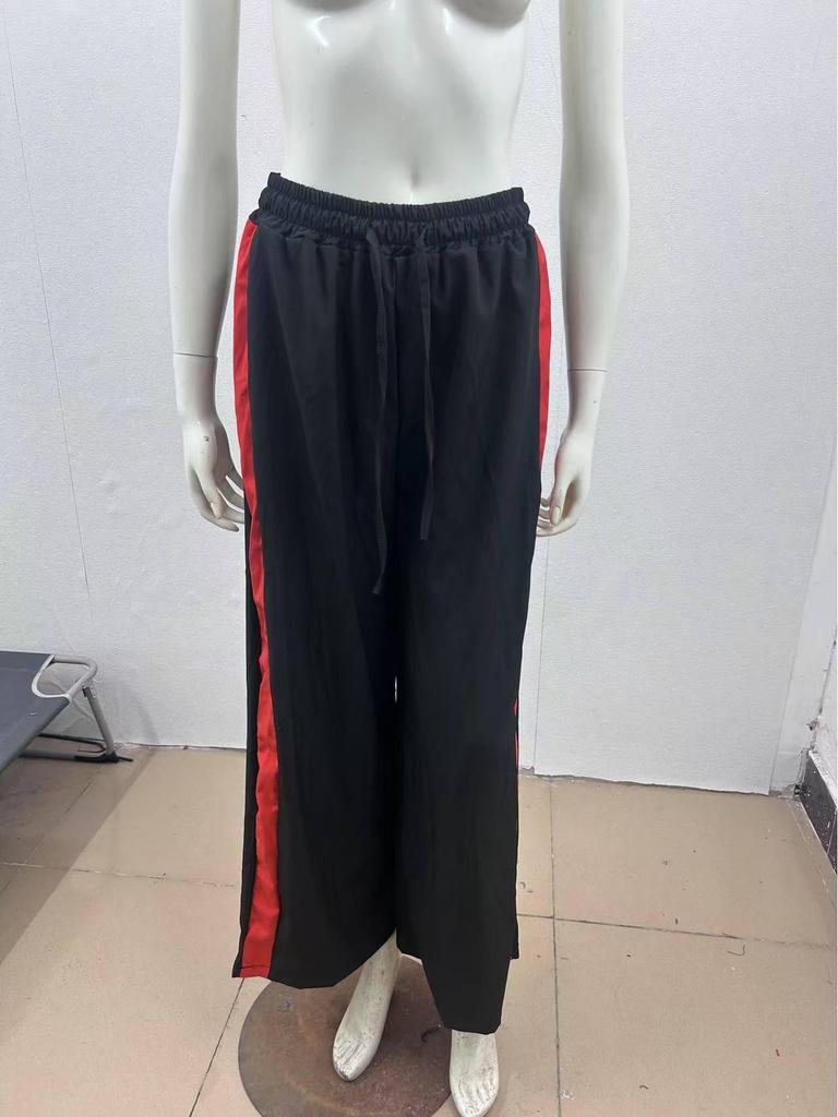 Leopard Print Patchwork Wide-Leg Women's Trousers