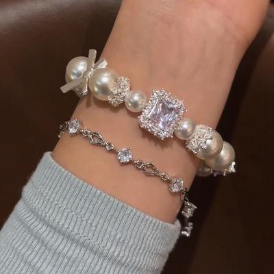 Pearl Zircon Love Beaded Bracelet Exquisite Temperament Retro Bracelet Versatile Niche High-end Jewelry Women