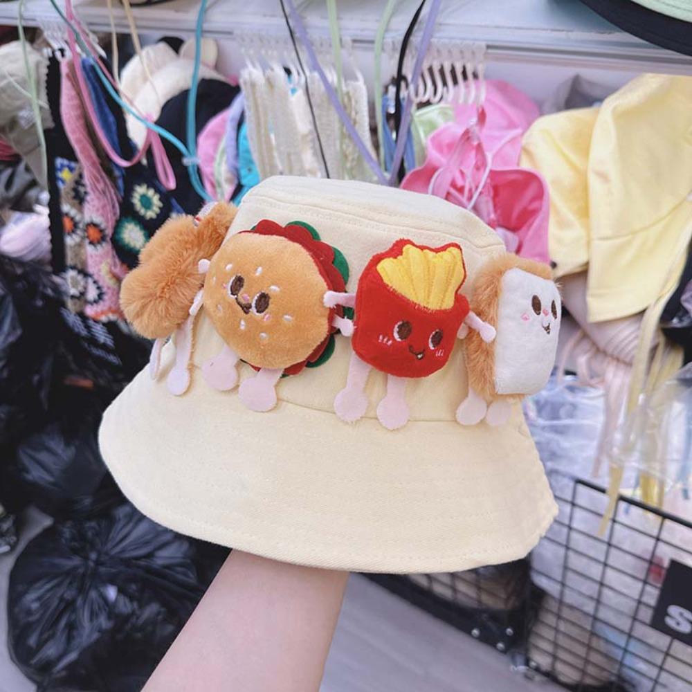 Breathable Sunscreen Basin Cap Adjustable Cartoon Sunshade Hat Cute Hamburger Fisherman Hat  Women