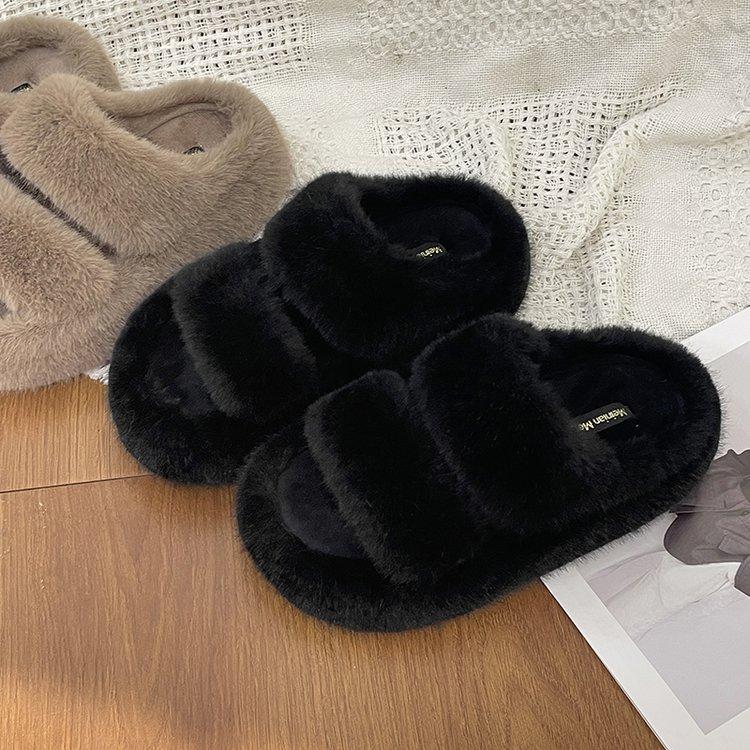 

Mao Mao slippers women s thick-soled outer wear 2025 autumn and winter new Internet celebrity versatile casual shoes plush one-word cotton tow 35