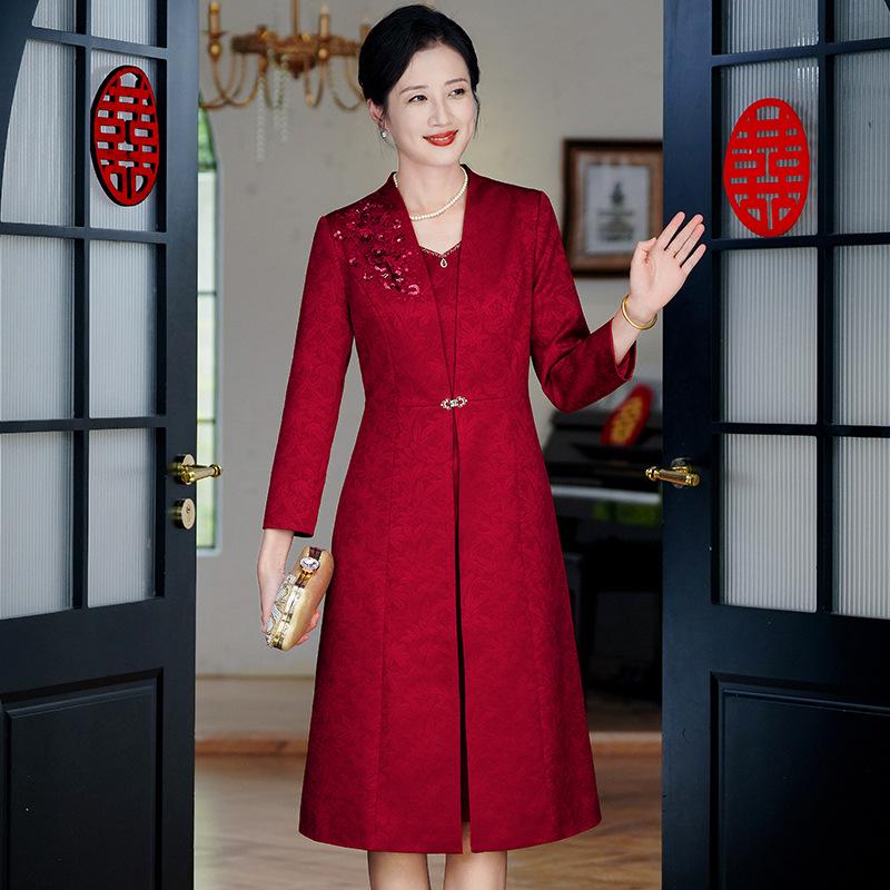 Elegant Two-Piece Mother of the Groom Dress for Autumn/Winter – Slim Fit, Plus Size Available