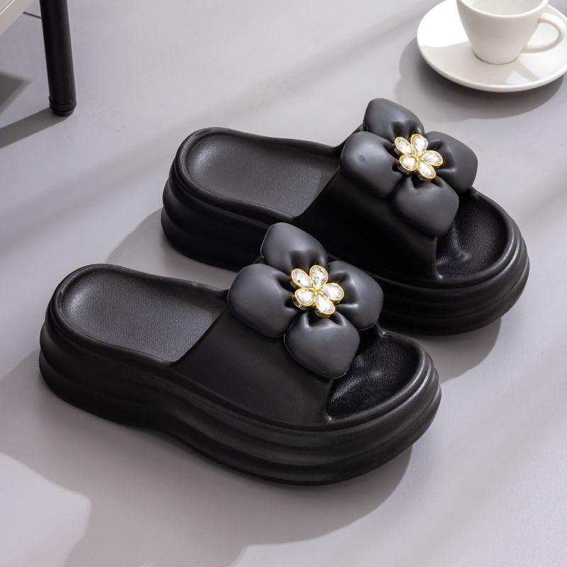 2025 modish floral diamond EVA sandals for women summer outdoor beach bathroom slippers anti-slip thickened platform home shoes