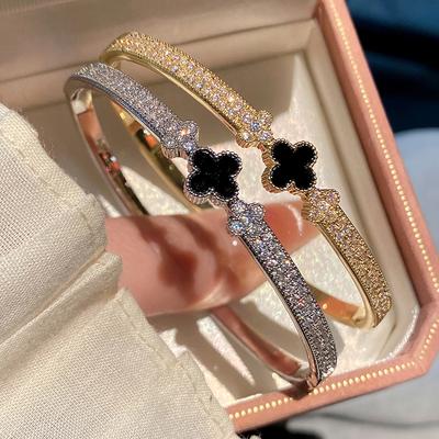 Double Row Zircon Five Petal Flower Bracelet, Women's Light Luxury Texture Bracelet Bracelet, Bracelet Accessories