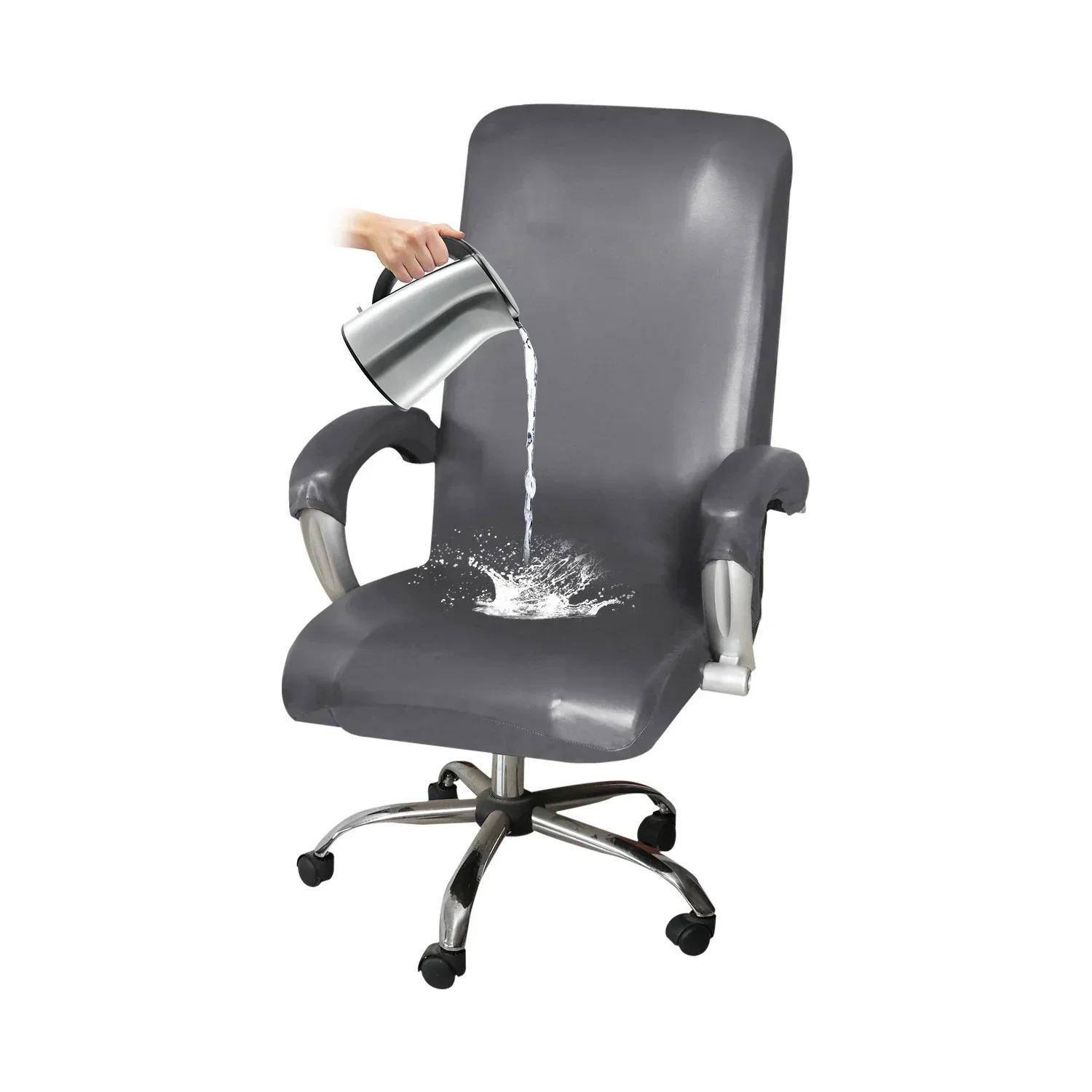 

Computer Chair Cover Waterproof PU Leather Office Chair Case Armrest Cover Dust Cover Removable Anti-dirty Chairs Slipcover Home L With Armrest cover