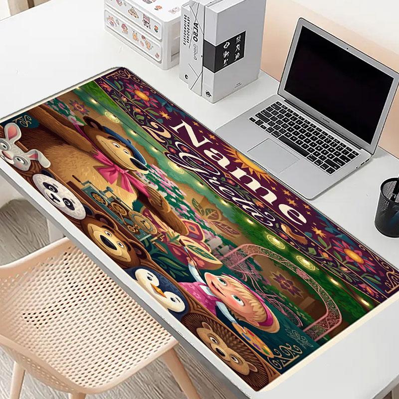 Custom Name Personalized Masha and the Bear Pattern Mousepad, Laptop PC Desk Mat, Decorative Desk Mat for Home Keyboard Pad Gift