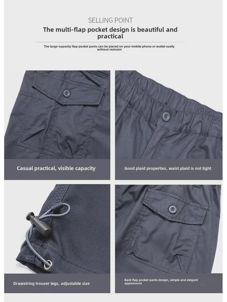 Shorts Casuais de Verão Masculinos de Corte Solto com Vários Bolsos e Comprimento Médio