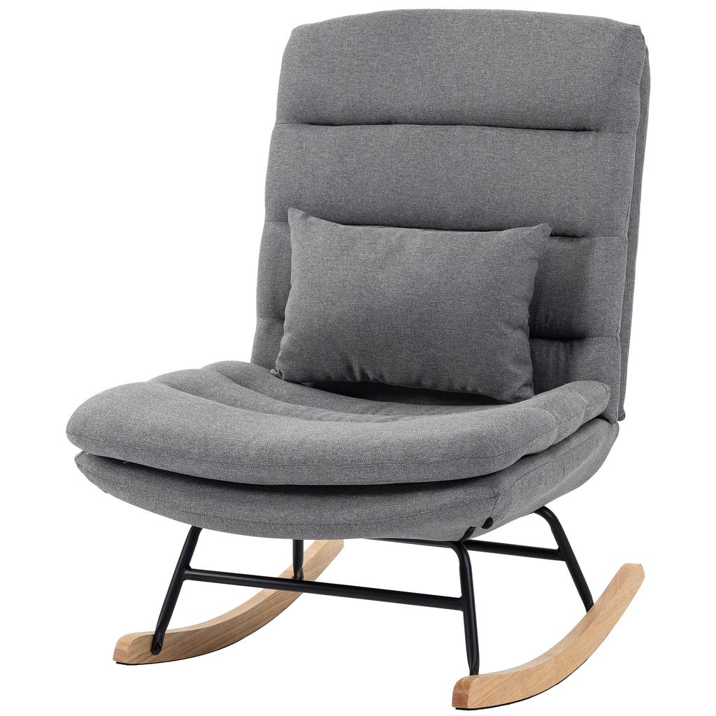 Rocking Chair, Linen Look, Lumbar Cushion, High Back, Wide Seat, Light Grey