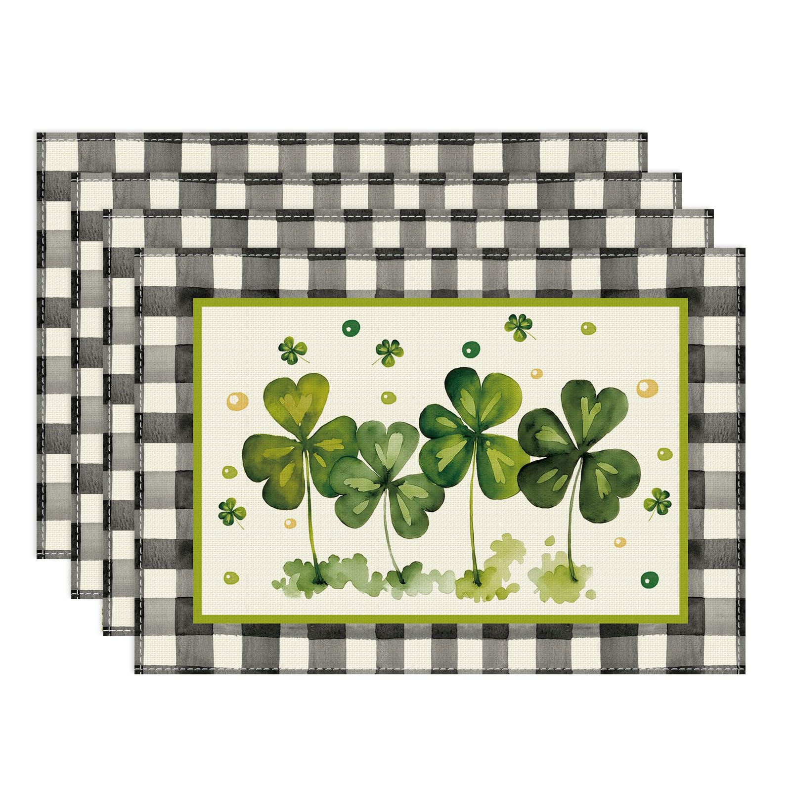 

Watercolor Plaid Green Shamrocks Clovers St. Patrick s Day Placemats Set of 4 Table Mats for Party Home Kitchen Dining Table Decorations 12x18 Inch Placemats Set of 4 （12x18 Inch）