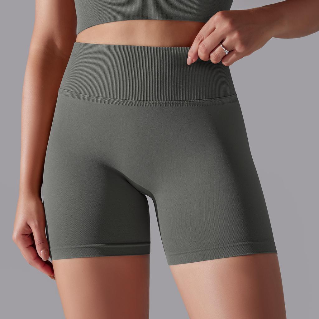 Auroth Seamless Knit Lift Hip Shorts Women High Waist Tummy Yoga Shorts Solid Color Running Fitness Sports Shorts