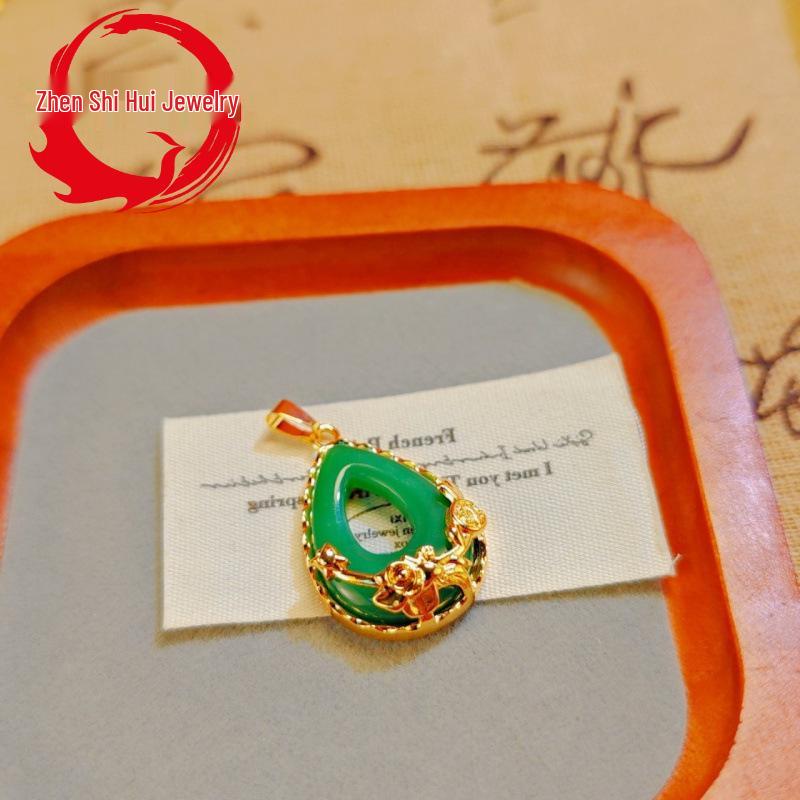 Vietnamesische Goldjaspis Anhänger Halskette: Wohlstand & Reichtum Rose Vergoldetes Messing Geschenk für Mama