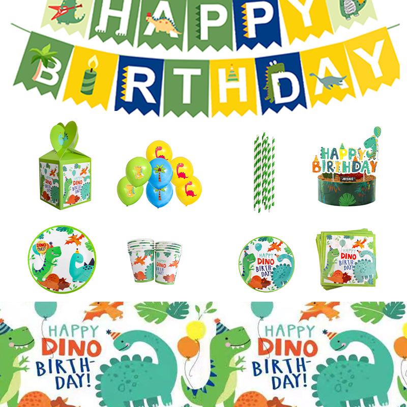 Dinosaur-Themed Birthday Party Disposable Tableware Set: Paper Plates, Cups, and Napkins for Girls