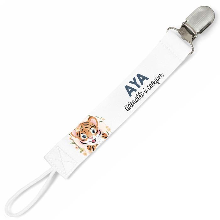 Planetee Attache tétine pour prénom AYA adorable à croquer Tigre | Attache sucette cadeau naissance