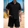 Completo Due Pezzi da Uomo: Camicia a Maniche Corte con Collo Cuban Texturizzato e Bottoni e Pantaloncini con Coulisse