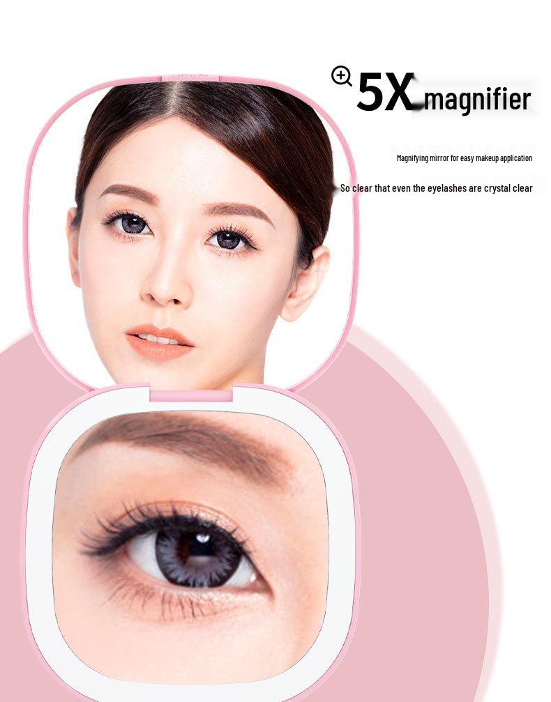 Portable LED Makeup Mirror with 5x Magnification - Compact, Handheld Beauty Light
