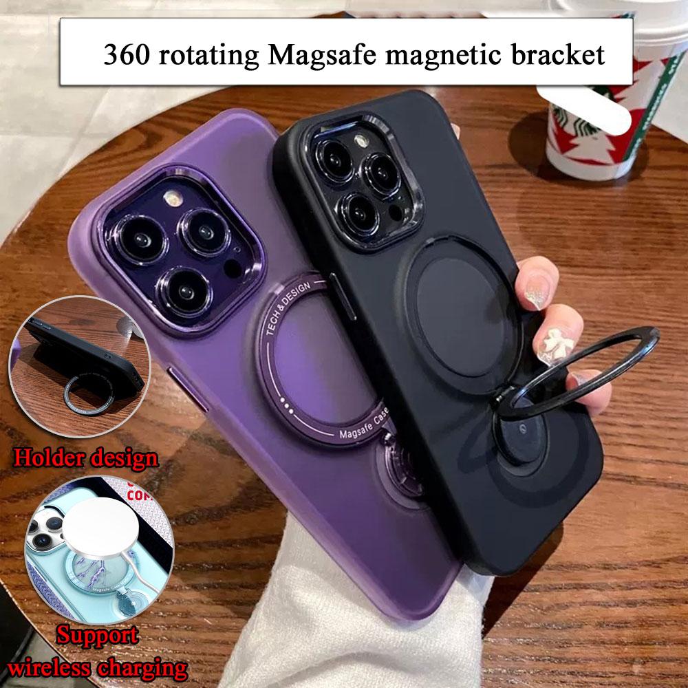 

для iPhone 15 14 13 12 11 Pro Plus Max Case 360 ​​Ring Stand Magnetic Magsafe Cover Matte Soft Clear Shell Antifall NonSlip Fundas for iPhone 13 Pro чорний