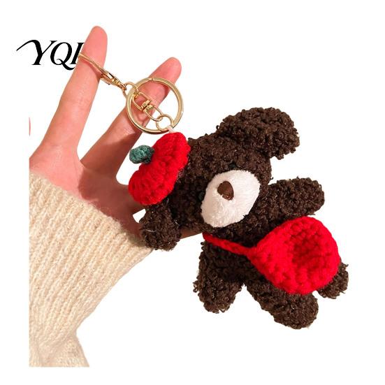 Soft Texture Bear Charm Plush Keychain, Cute Puppy Bag with Keychain Crocheted Accessories, Stuffed Animal Pendant for Women Girls Backpack