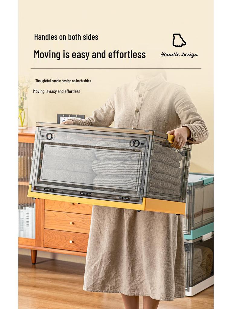 Three-Door Large Plastic Storage Box with Wheels for Living Room