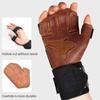 1 Pair Cowhide Ventilated Gym Wristband Four-finger Fitness Workout Gloves  Deadlift