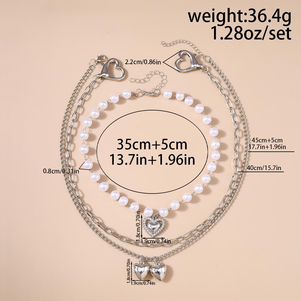 3pcs Delicate Love Heart Necklace Multilayer Pearl Choker Necklaces for Women Bridal Wedding Party Jewelry Gifts